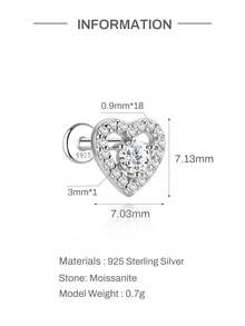 AnlaScheer 1pc Moissanite 925 Sterling Silver Exquisite Square Flat Back Cartilage Helix Piercing Stud Earrings, Women's Engagement Wedding Bridal Jewelry - Silver - View 12