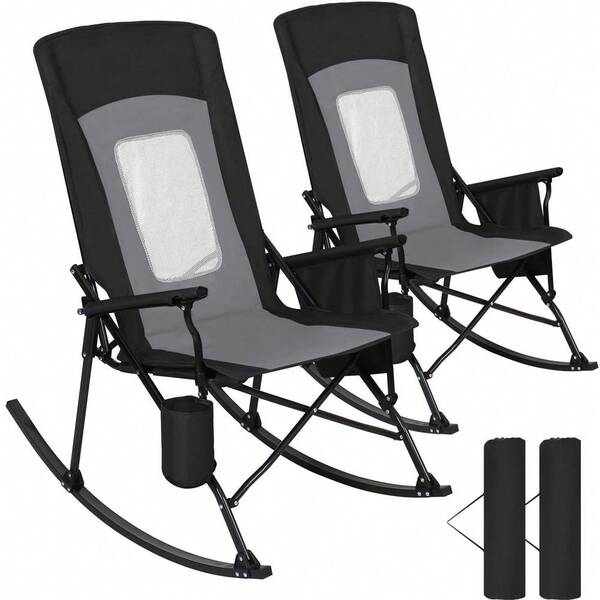 2 Pack Rocking Camping Chair For Adult 400LBS Capacity, Heavy Duty Folding Rocking Chairs, Portable Outdoor Rocker With High Ba