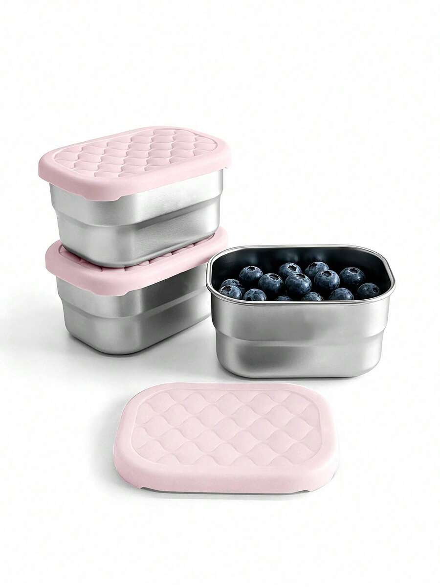 1pc 8oz Stainless Steel Snack Containers With Silicone Lids, Leak-Proof Small Food Storage Boxes, Reusable Metal Lunch - Multicolor - View 1