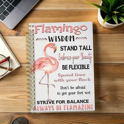1PC A5 Flamingo Inspirational Spiral Journal Notebook, Motivational Positive Quotes Paperback Diary, Multi Color Daily Planner & Gratitude Notebook, Self Care Gift For Women Colleagues Friends