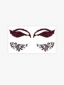 1 Folha de Adesivo de Tatuagem Temporária com Estampa de Leopardo Vermelho Vinho e Coração, para Olho, Bochecha e Rosto, À Prova d'Água e Duradoura, Decoração Facial para Carnaval, Cosplay, Festival, Halloween, Festa e Rave, Decalque Corporal para Maquiagem - Multicolorido - Visão 5