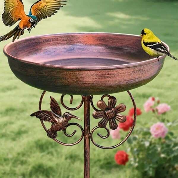 Vintage-Style Cast Iron Bird Bath With Sturdy Base - Outdoor Bird Feeder, No Power Required, Suitable For Rustic-Style Bird Baths In Gardens Or Terraces