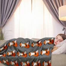 1pc Gray Fox Print Flannel Blanket, - Soft & Lightweight All-Season Bed, Sofa, Camping Blanket - Comfortable Texture Gift, 5 Sizes Available, 280gsm - Multicolor - View 8