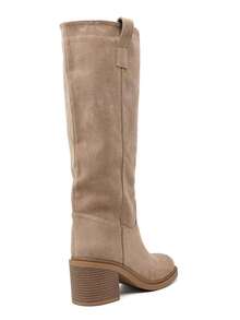 Women's Solid Color Zipper Mid-Calf Boots, Versatile Fashion For Daily Wear - Khaki 2523A-1 - View 4