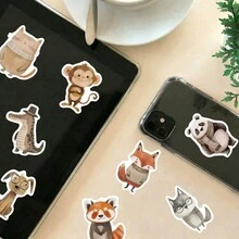 50張復古做舊動物貼紙，復古褪色紙質森林動物插畫貼紙，適合手帳、水壺、筆電DIY、剪貼簿與復古文具禮品 - 7*6*1 - 查看 9