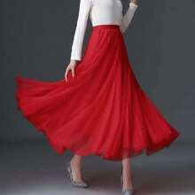 Women's High Waist Long Skirt, Available In Lake Blue, Pink, Dark Green, Blue Gray, Black, White, Red, Rose Red, Royal Blue, Yellow, Summer - Multicolor - View 4