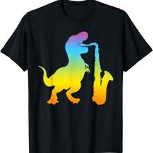 Dino Saxophone Saxophonist Dinosaur Sax Player T-Shirt - Black - View 7