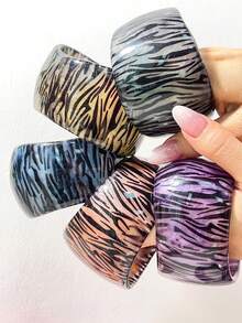 1 pièce Nouveau bracelet en acrylique imprimé plumes de paon, patchwork imprimé léopard contrasté, large bande, accessoire de main vintage - Multicolore E - Voir 9