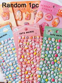 Cute Mixed 3D Embossed Crystal Kids Stickers, Cartoon Mini Hamburger Ice Cream Milk Tea 3D Planner Stickers - Multicolor - View 9