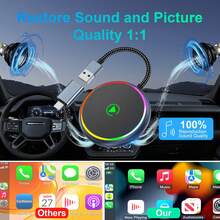 2-In-1 Wired To Wireless CarPlay Adapter, Round Colorful Light Car Connectivity Box, Supports Wireless Android Auto, Plug And Play, Compatible With All Apple And Android Models, Universal Car Navigation And Music Playback Receiver - A - View 5