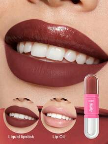 USHAS 2-In-1 Lip Oil + Liquid Lipstick, Long-Lasting Matte Lip Gloss With Glossy Finish, Non-Sticky And Non-Transferring, Moisturizing Lip Tint, 12 Shades From Nude To Deep Colors, Suitable For Daily And Party Makeup - #11 Chocolate Rose - View 1