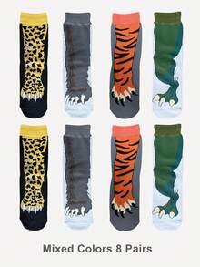 1/4/8 pares de calcetines de media caña para hombre con patrón creativo de garra de oso, transpirables, cómodos y divertidos, adecuados para uso casual diario y como regalo de cumpleaños - Multicolor - Ver 12