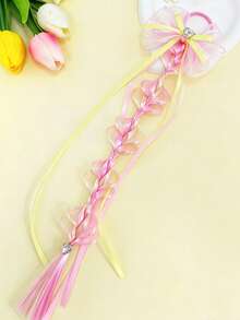 1pc Polka Dot Tulle Bow Ribbon Gradient Braid Wig Hair Tie, Multi-Color Hair Accessory For Travel & Photo Shoot - Multicolor - View 11