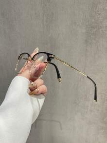 1件黑色戰士系列優雅宮廷風眼鏡，大框適合小臉中性款，輕量舒適，電腦手機螢幕護眼，時尚素框眼鏡，節日禮物 - 半框 - 查看 7