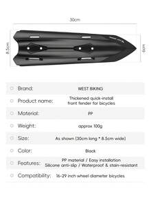 WEST BIKING 1PC Bicycle Extended And Widened Fender Effective Splash Prevention Tough And Durable Cycling Fender Silicone Anti Slip Easy To Clean MTB Road Bike Fenders - Black - View 10