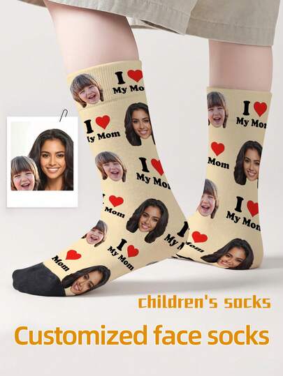 1 Pair Customized Face Socks, Unisex Kids Mid-Calf Socks, Girls Mid-Calf Socks, Boys Mid-Calf Socks, Personalized Socks With Photo For Teens, Fun Customized Image Mid-Calf Long Socks For Boys And Girls, Suitable For Daily Wear, Holiday, Birthday Gifts And Other Occasions