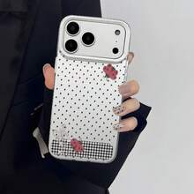 HANCAI 1pc Black & White Small Polka Dot Plaid Ladybug Floral Full Coverage Anti-Drop Phone Case, Ins Gentle Korean Style Retro Sweet Girl Minimalist Versatile Protective Cover, Compatible With IPhone17/17Pro/17ProMax/16/11/16Plus/16ProMax/16e/15ProMax/13/14/12/14ProMax/12ProMax/13ProMax/12Pro/13Pro/14Pro - White Frames, Matte White - View 1