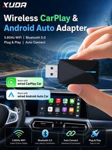 XUDA 2-In-1 Wireless CarPlay / Android Auto Ultra Mini Adapter - 2.4-5.0 GHz WiFi 5 Carplay Converter, Wired To Wireless, Fast Auto Connection, No Lag, Compact Design, With USB/USB-C Ports, No Battery - C - View 2