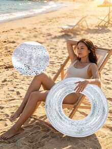 1pc Transparent Glitter Inflatable Swim Ring, Round PVC Pool Float With Sequins, Multicolor Macaron Colors, Lightweight Water Floating Accessory, Suitable For Swimming Pool, Beach, Lake, Summer Pool Party, Beach Vacation, Outdoor Water Play - Clear - View 9