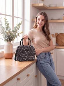 Floral Quilted Insulated Lunch Bag - Leak-Proof Reusable Thermal Cooler Tote, Large Capacity, Cute Coquette Style For Work, School, Picnic & Travel - 蒙特內哥羅 - 查看 6