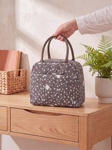 Floral Quilted Insulated Lunch Bag - Leak-Proof Reusable Thermal Cooler Tote, Large Capacity, Cute Coquette Style For Work, School, Picnic & Travel - 兔子花 - 查看 5