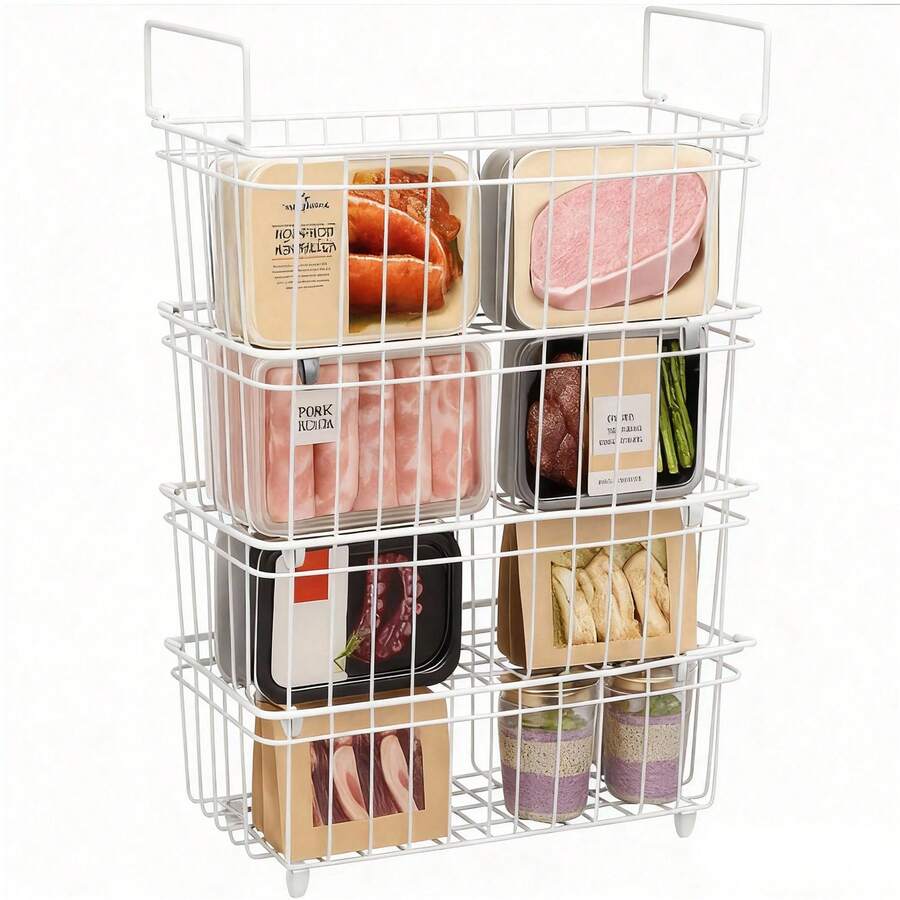4 Pack Freezer Baskets For Chest Freezers Black Storage Bins With Handles - White - View 1