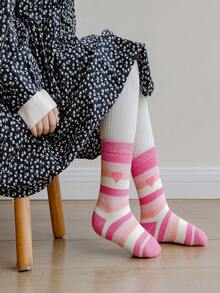 5 Pairs Girls' Pink Heart Princess Style Mid-Calf Socks, Suitable For Ages 1-2, 2-3, 3-8, 8-12 Years Old, Spring/Autumn - Multicolor - View 8