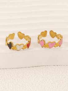 1 pieza Anillo abierto de corazón de acero inoxidable, joyería de moda minimalista para mujer con colgante chapado en oro de 18K - anillo - Ver 2