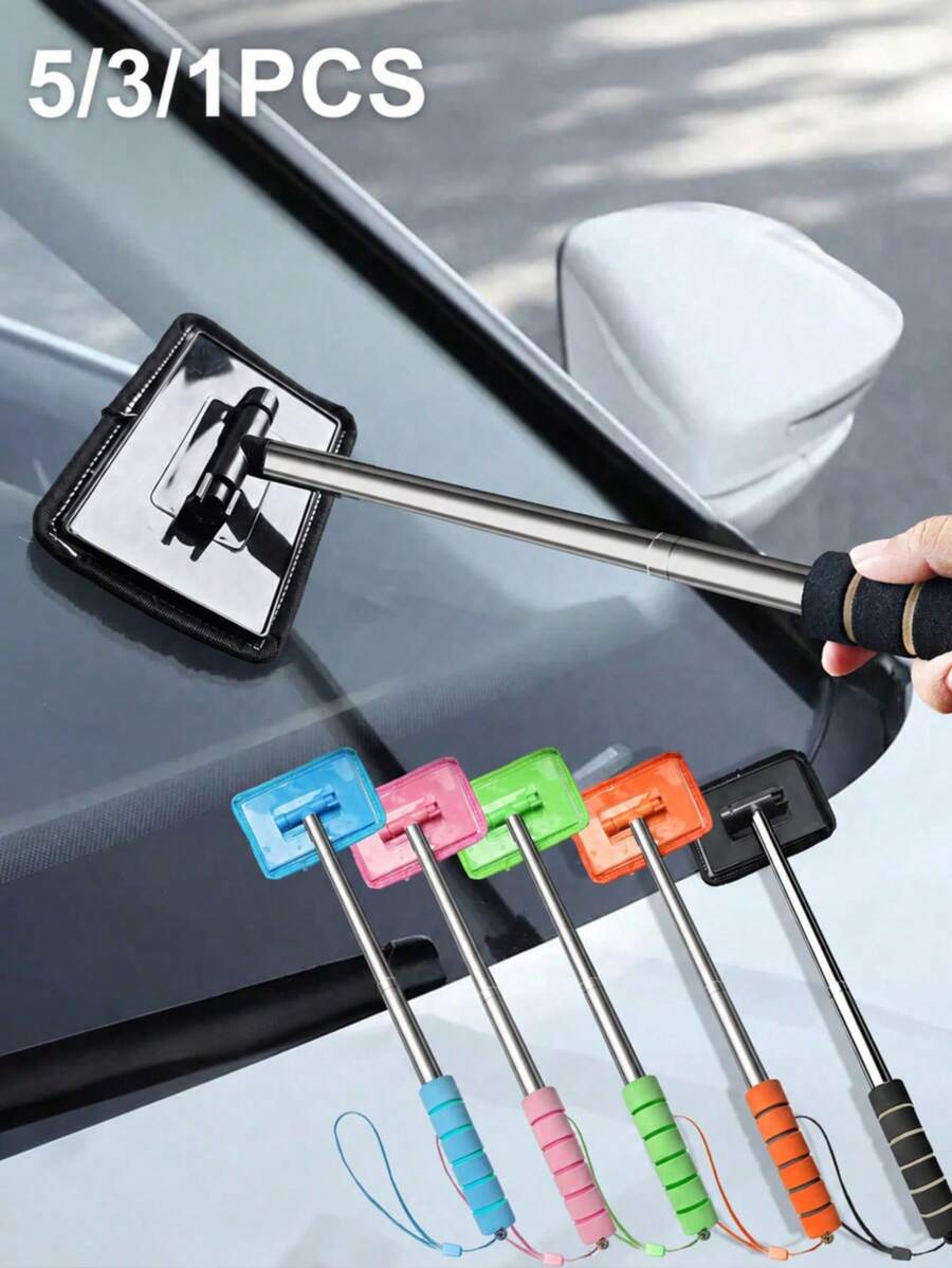 5件/3件/1件裝 汽車玻璃清潔工具組附超細纖維布 | 可拆卸手柄車窗刮水器，適用車內外玻璃 | 可選1、3或5片布，適合汽車清潔套裝