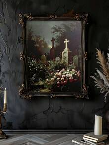 1 pieza Impresión gótica de fantasma oscuro, rosa del cementerio, fantasma en el cementerio bajo la luz de la luna, regalo ideal, adecuado para dormitorio, sala de estar, oficina, arte de pared, decoración de pared, decoración del hogar, decoración de la habitación, arte de pared en lienzo, pósteres, arte de pared con marco, marco opcional - 1 unidad - Ver 3