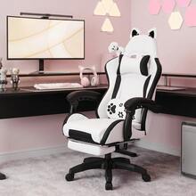 OYAJIA Racing Style Gaming Chair Ergonomic Computer Chair Office Chair Desk Swivel Chair Adjustable Reclining Footrest Cushion White - Black and White #2 - View 6