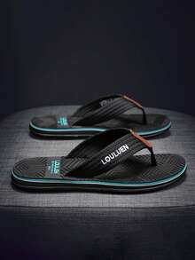 Chanclas planas para hombre con suela de patrón geométrico en bloques de color, diseño de bordes multicapa, ligeras, suaves y versátiles para uso casual en casa, caminar, playa y vacaciones - Negro - Ver 4