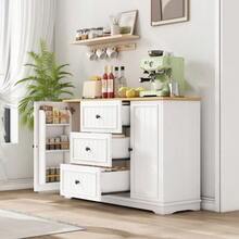 Modern, Elegant Sideboard With 3 Drawers And Refrigerator-Like Doors, Buffet Cabinet For Dining Room, Living Room And Hallway (White) - White - View 2