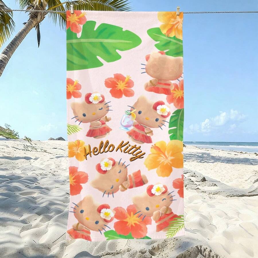 1pc Cute Theme Beach Towel - A Must-Have Cartoon Themed Item Designed For Beach, Swimming, Outdoor Camping And Travel. This Extra Large Beach Towel Is Highly Absorbent And Quick-Drying, Making It An Ideal Choice For Travel, Pool Play, Or Home Bathing. - Multicolor - View 1