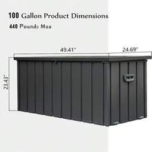 100 Gallon Outdoor Storage Deck Box Waterproof, Large Patio Storage Bin For Outside Cushions, Throw Pillows, Garden Tools, Lockable (Dark Gray)-XY769489 - Multicolor - View 6