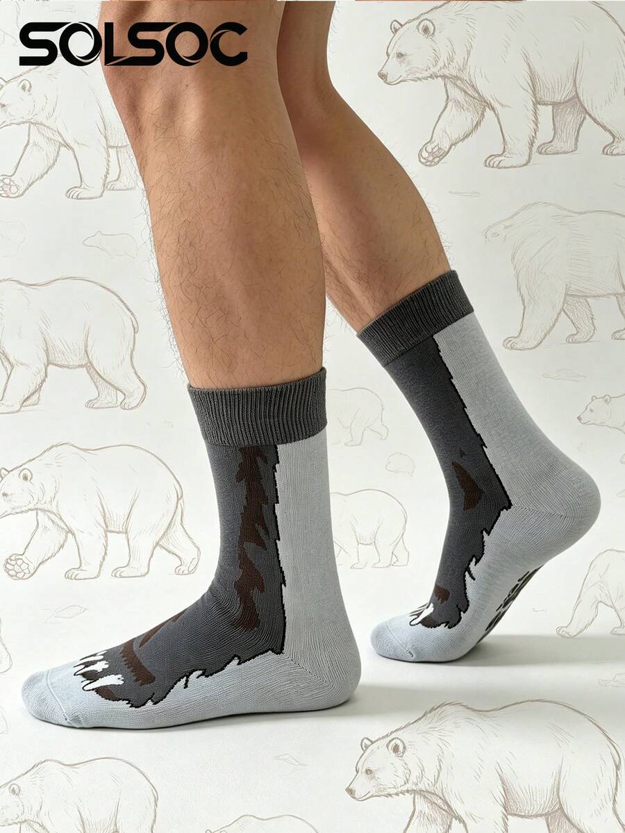 1/4/8 pares de calcetines de media caña para hombre con patrón creativo de garra de oso, transpirables, cómodos y divertidos, adecuados para uso casual diario y como regalo de cumpleaños - Multicolor - Ver 1