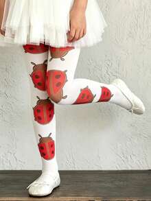 1 Pair Ladybug Pattern Children's Thin Tights, Cute Playful Novelty, Suitable For Spring And Autumn Daily Wear - Multicolor - View 5