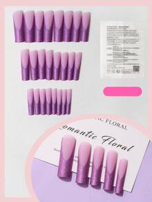 24pcs Y2K Sweet Style Removable French Manicure Nail Stickers Set, Includes 48pcs Nail Stickers + 2pcs Nail Files + 2pcs Manicure Tool Set - Purple - View 3