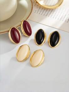 Oval Resin Earrings For Women, Luxury High-End French Style Versatile Niche Design Stud Earrings - Oval Resin Earrings - View 8