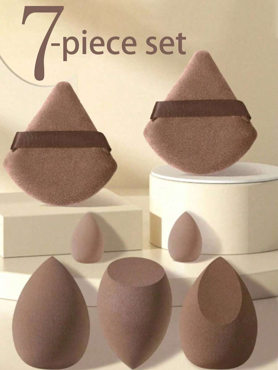 7 Makeup Set Sponge Facial Makeup Tools Dual-Use Makeup Sponge Blush Brush For Foundation Blending 3 Beauty Eggs 2 Triangle Puffs 2 Mini Drops Soft Makeup Sponge Face Makeup Applicator - Multicolor - View 1