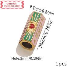 1pc Enamel Evil Eye AMOUR Heart Large Hole Tube Bead, Gold Tone Stainless Steel Hexagon Spacer Bead For DIY Bracelet Necklace Jewelry Making - Oil Droplets - View 8
