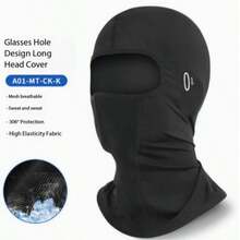 1pc Cycling Headwear With Glasses Hole, Summer Breathable Comfortable Style, Moisture-Wicking, Sun Protection Quick-Dry Cycling Face Mask Headwear - Black - View 3