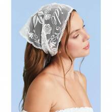 1PC Bride Lace Headscarf Wedding Photo Prop - White Embroidered Tulle Headscarf | Bachelorette Party, Bridal Shower, Engagement Gift, Bachelorette Party Hair Accessory, Bride-To-Be, Wedding - View 3