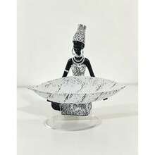 2D Flat Printed Acrylic African Girl Holding Plate Sculpture, Exotic Style Female Statue, Home Office Decor Ornament, Vintage Collectible Craft Desktop Display, Birthday Graduation Gift - 1PC - View 6