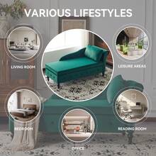 Velvet,Chaise,Lounge - Green - View 5