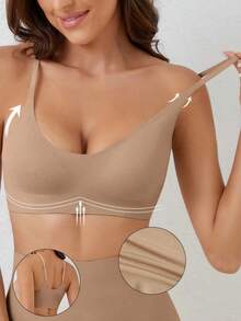 Sutiã Invisível Casual Confortável  Sem fio    Preenchimento removível    Sem Costura - Bege - Visão 1