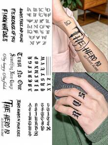 6pcs Mini Temporary Tattoo Stickers, English Letter Short Phrase Design, Suitable For Wrist, Finger, Arm, Collarbone, Vintage Old English Street Style, Waterproof, Long-Lasting, Fade-Resistant, Lasts 7-14 Days, Sweat-Proof, Wear-Resistant, Hard To Peel Off, Daily Fashion Decoration, Body Tattoo Stickers For Men And Women - Black - View 5