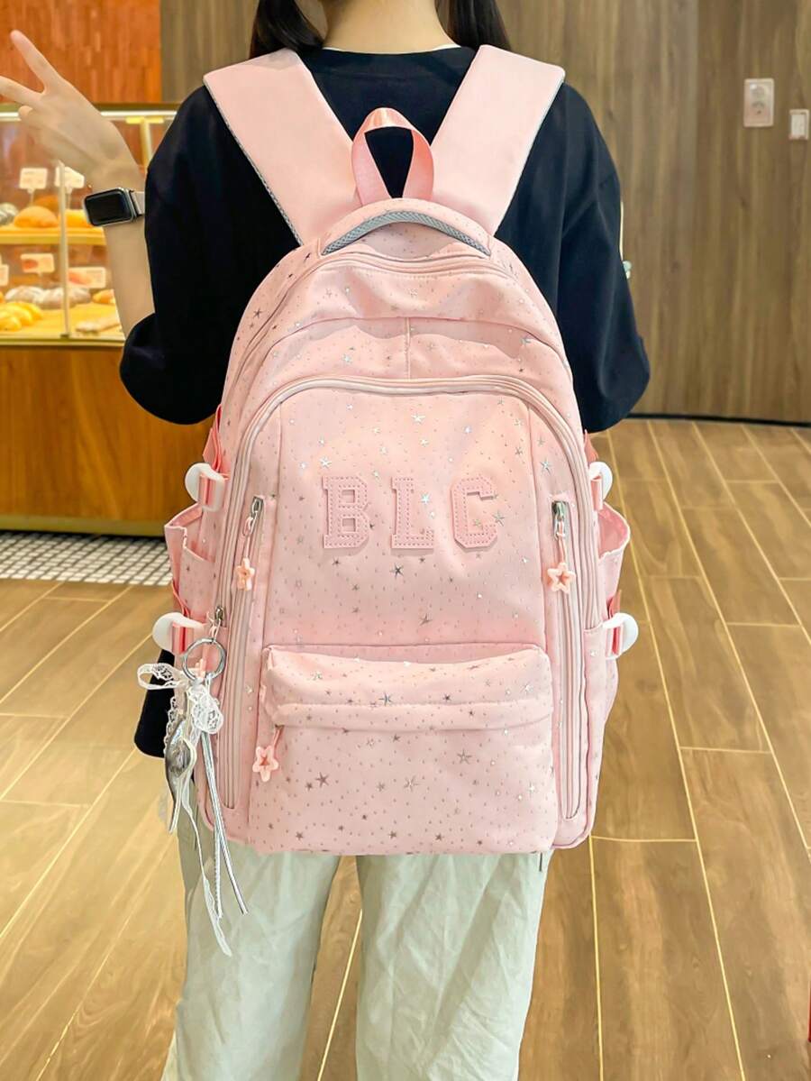 星空 BLC 字母刺繡後背包,大容量防水大學風學生書包,全身細緻星空印花,3D BLC 字母刺繡,大學風多口袋功能後背包,多隔層收納設計,可將書本、文具、筆記本整理整齊,寬壓減壓肩帶,長時間穿戴舒適,適合學校、補習、通勤、購物、旅行及開學季 - 彩色 - 查看 1