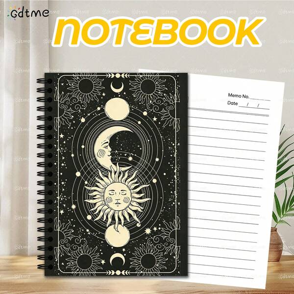 Sun & Moon Astrology Notebook, Lined Memo Pages, Office & Daily Record Supplies For All Ages, Ideal For Graduation Season, Summer Vacation, Holidays & Birthday Gifts