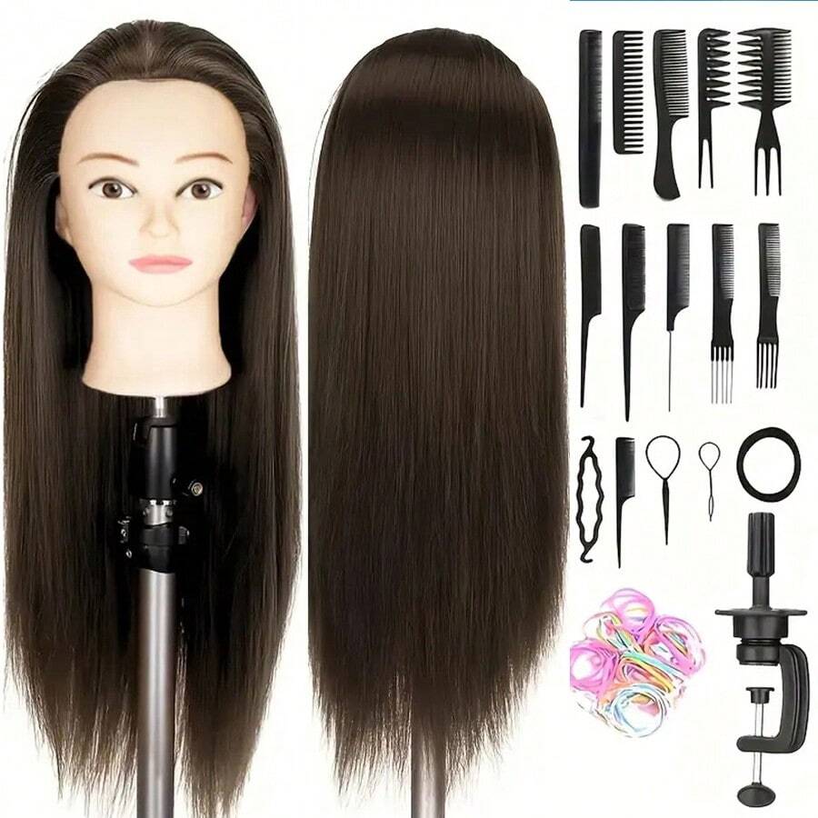 Professional Unisex Adult Mannequin Head - 24" Long, Synthetic Fiber, DIY Hairdressing Accessory, With Table Clamp For Styling And Braiding, Professional Hairdressing Mannequin Head, Durable, Hairdressing Tool, Halloween - View 1